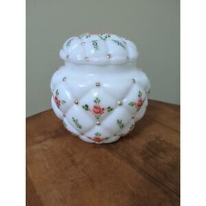 Vintage Consolidated Glass Company Con Cora Tufted Milk Glass Cookie Biscuit Jar